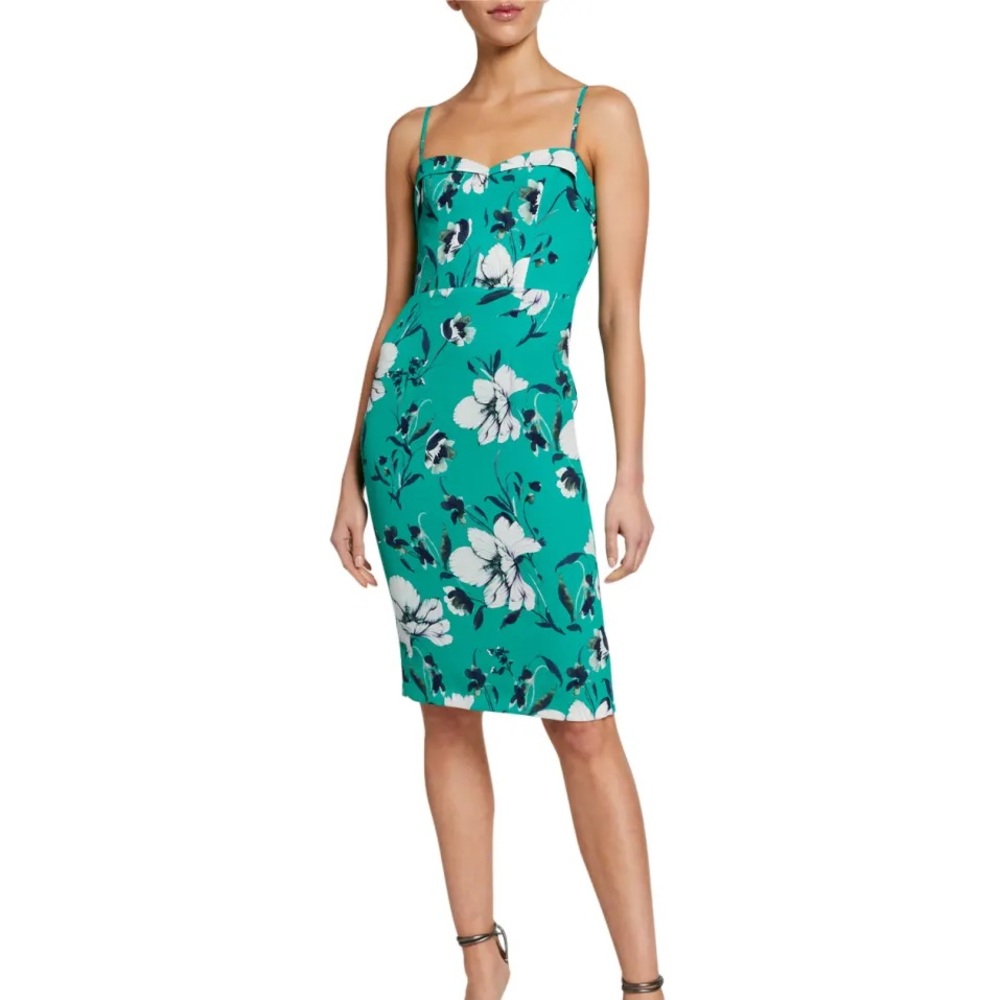 Black Halo Clover Floral-Print Spaghetti-Strap Sheath Dress